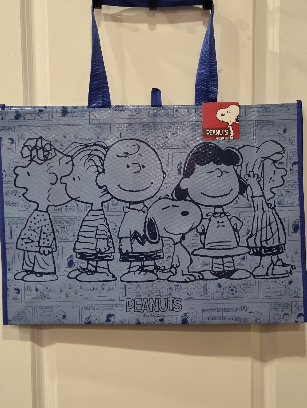 Peanuts Snoopy & The Gang Newspaper Skits Shopper Tote Bag- Blue - Picture 3 of 9